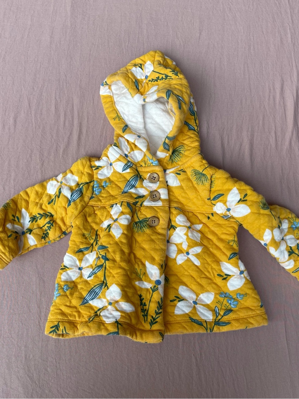 Carter’s Yellow Floral Quilted Hooded Kids Coat 12M